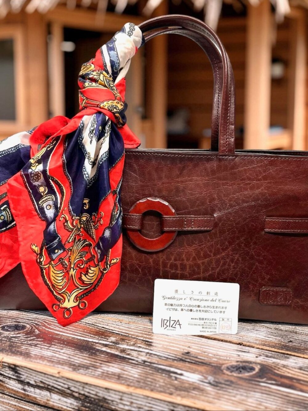 New-Classic  IBIZA Aoyama  Choco Brown Leather Hand Shoulder Bag + Silk Scarf (8 - Picture 8 of 16